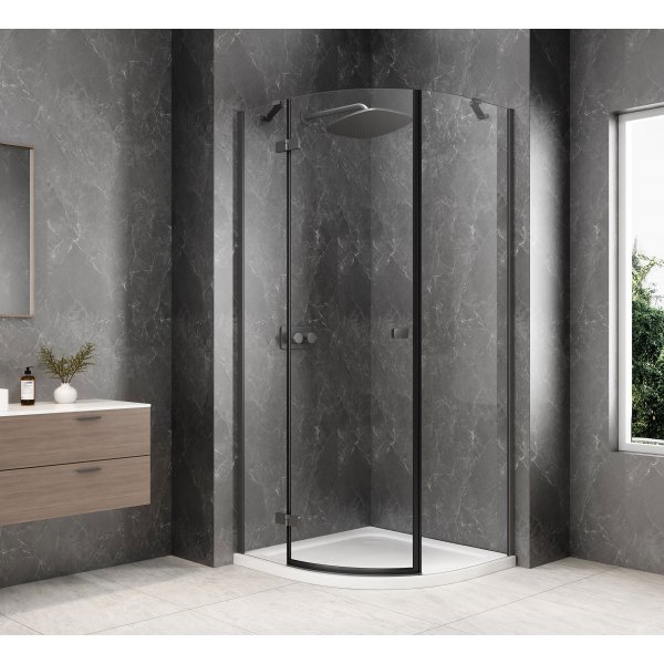 GLOBE GUN METAL čtvrtkruhový sprchový kout 900x900mm, čiré sklo, levé