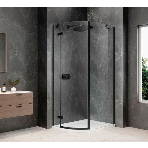 GLOBE BLACK čtvrtkruhový sprchový kout 800x900mm, čiré sklo, levé