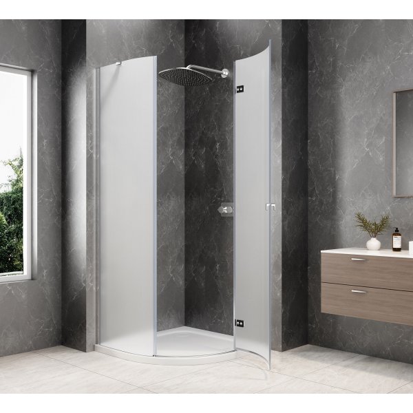 GLOBE CHROME čtvrtkruhový sprchový kout 900x900mm, matné sklo, pravé