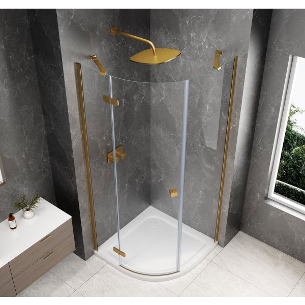 GLOBE GOLD MATT čtvrtkruhový sprchový kout 900x900mm, čiré sklo, levé