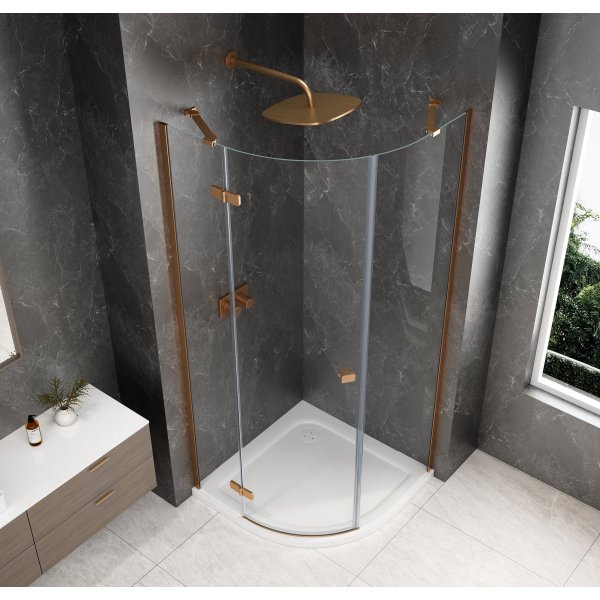 GLOBE COPPER MATT čtvrtkruhový sprchový kout 800x800mm, čiré sklo, levé