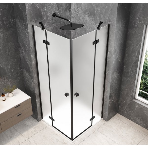 GLOBE BLACK čtvercový sprchový kout 800x800mm, rohový vstup, matné sklo