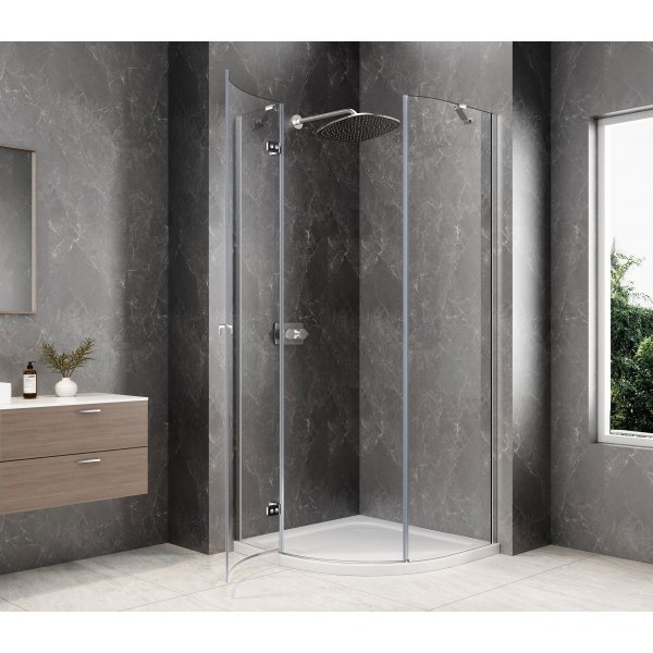 GLOBE CHROME čtvrtkruhový sprchový kout 800x800mm, čiré sklo, levé