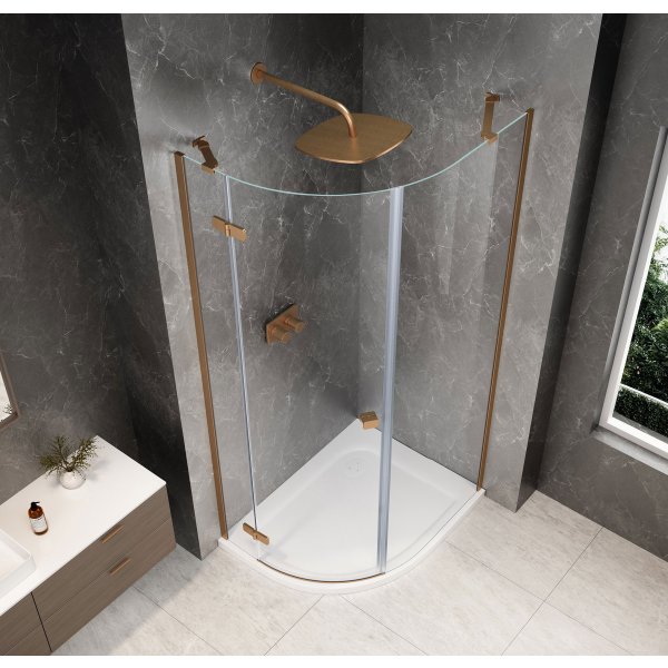 GLOBE COPPER MATT čtvrtkruhový sprchový kout 800x1000mm, čiré sklo, levé
