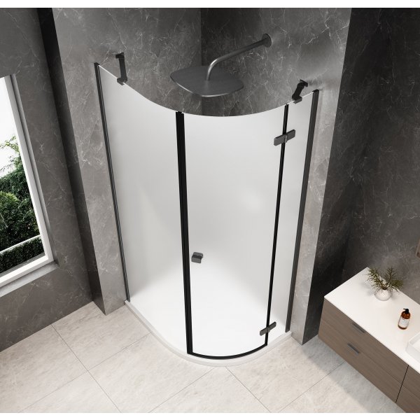 GLOBE GUN METAL čtvrtkruhový sprchový kout 800x900mm, matné sklo, pravé