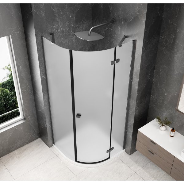 GLOBE GUN METAL čtvrtkruhový sprchový kout 900x900mm, matné sklo, pravé
