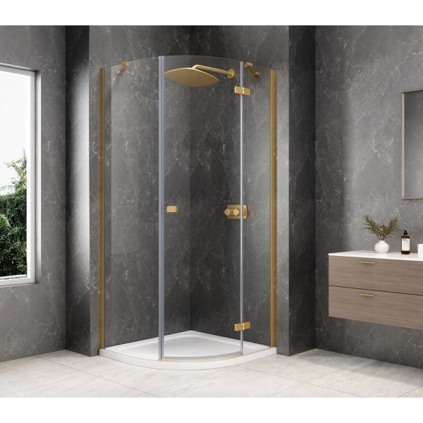 GLOBE GOLD MATT čtvrtkruhový sprchový kout 800x800mm, čiré sklo, pravé