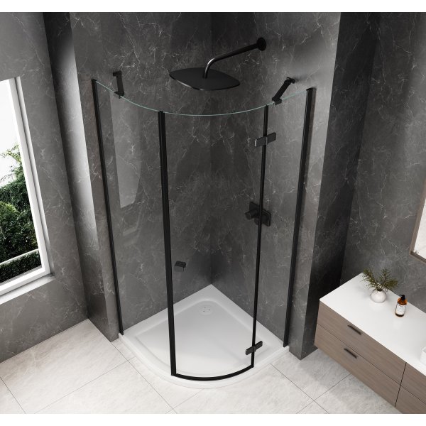 GLOBE BLACK čtvrtkruhový sprchový kout 900x900mm, čiré sklo, pravé