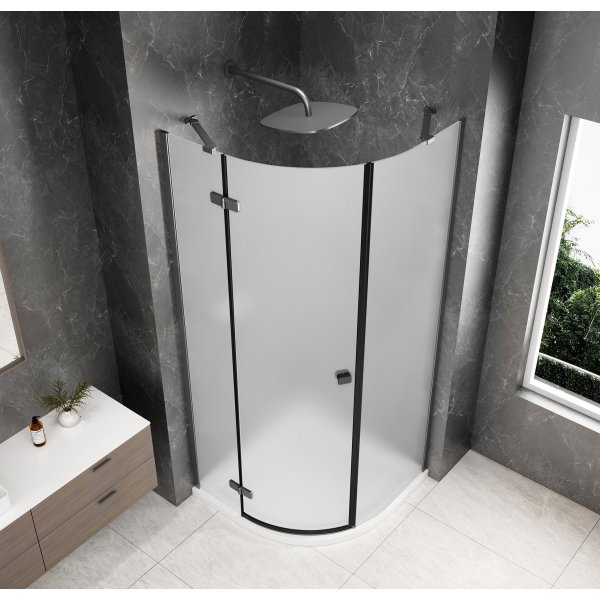 GLOBE GUN METAL čtvrtkruhový sprchový kout 800x800mm, matné sklo, levé