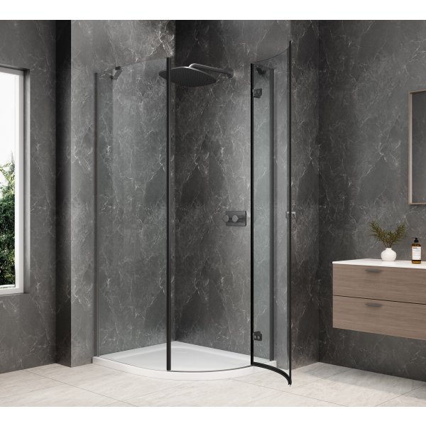 GLOBE GUN METAL čtvrtkruhový sprchový kout 800x900mm, čiré sklo, pravé