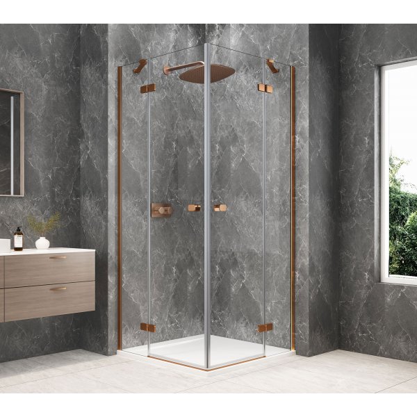 GLOBE COPPER MATT čtvercový sprchový kout 1000x1000mm, rohový vstup, čiré sklo