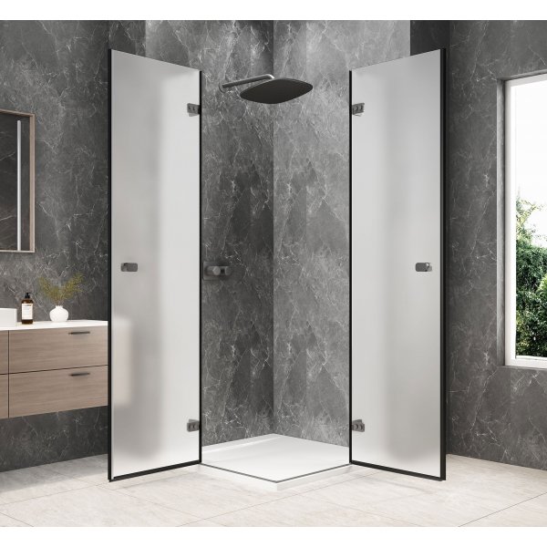 GLOBE GUN METAL čtvercový sprchový kout 800x800mm, rohový vstup, matné sklo