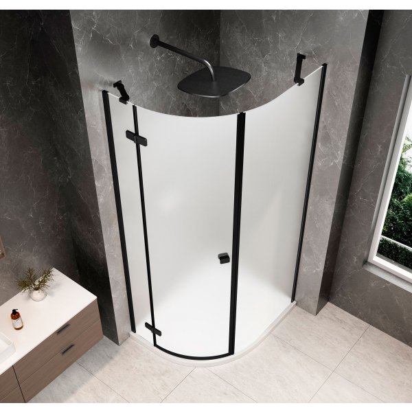 GLOBE BLACK čtvrtkruhový sprchový kout 800x900mm, matné sklo, levé