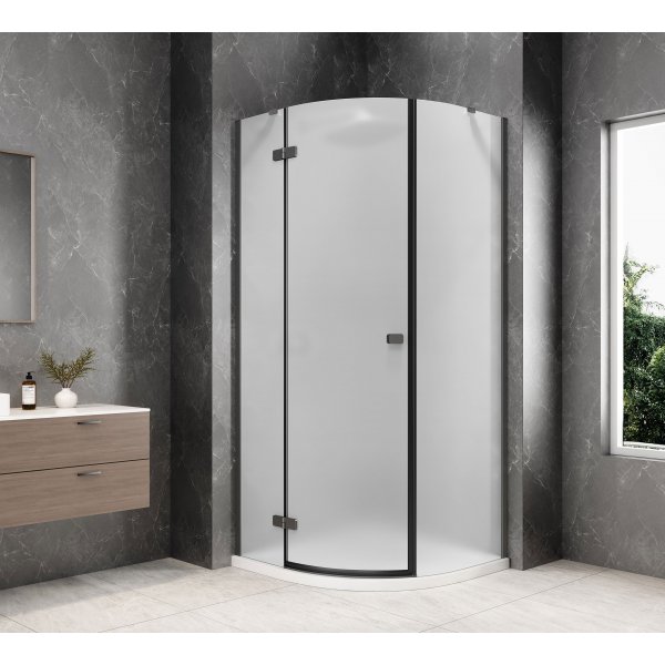 GLOBE GUN METAL čtvrtkruhový sprchový kout 1000x1000mm, matné sklo, levé