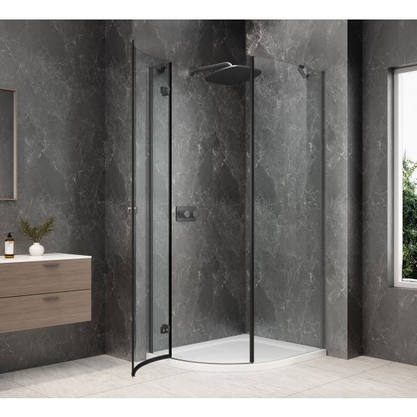 GLOBE GUN METAL čtvrtkruhový sprchový kout 800x900mm, čiré sklo, levé