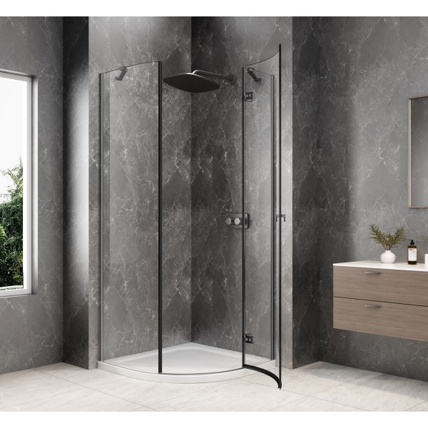 GLOBE GUN METAL čtvrtkruhový sprchový kout 800x800mm, čiré sklo, pravé