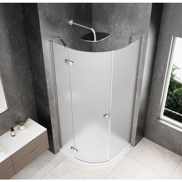 GLOBE CHROME čtvrtkruhový sprchový kout 900x900mm, matné sklo, levé