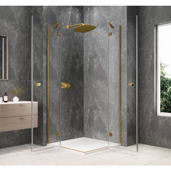 GLOBE GOLD MATT čtvercový sprchový kout 900x900mm, rohový vstup, čiré sklo