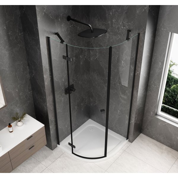 GLOBE BLACK čtvrtkruhový sprchový kout 900x900mm, čiré sklo, levé