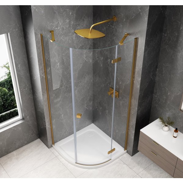 GLOBE GOLD MATT čtvrtkruhový sprchový kout 800x800mm, čiré sklo, pravé