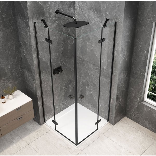 GLOBE BLACK čtvercový sprchový kout 800x800mm, rohový vstup, čiré sklo