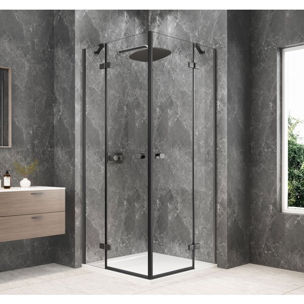 GLOBE GUN METAL čtvercový sprchový kout 1000x1000mm, rohový vstup, čiré sklo