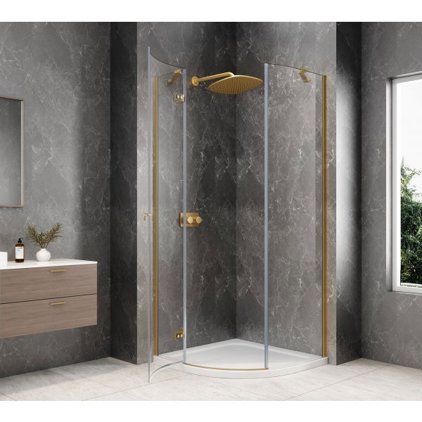 GLOBE GOLD MATT čtvrtkruhový sprchový kout 1000x1000mm, čiré sklo, levé