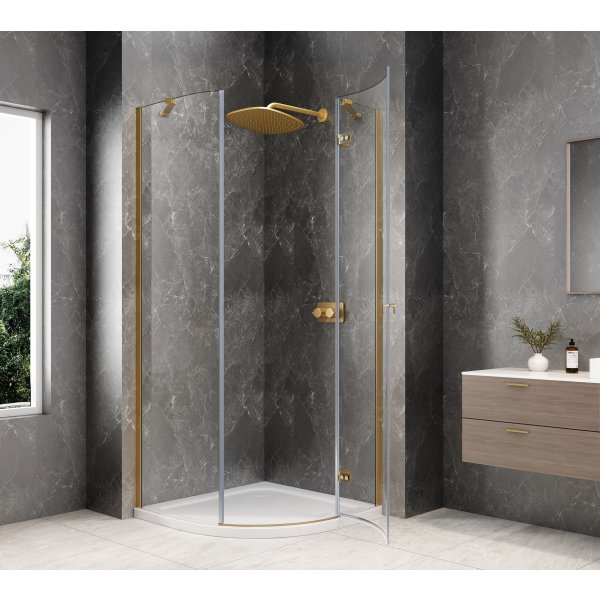 GLOBE GOLD MATT čtvrtkruhový sprchový kout 1000x1000mm, čiré sklo, pravé