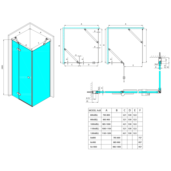 GLOBE BLACK obdélníkový sprchový kout 900x800mm, čiré sklo, levé
