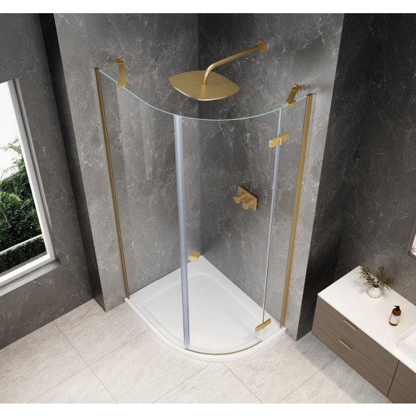 GLOBE GOLD MATT čtvrtkruhový sprchový kout 800x900mm, čiré sklo, pravé