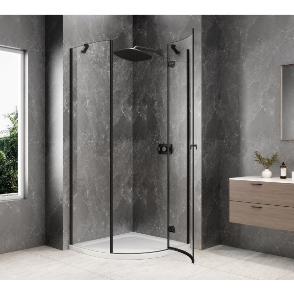 GLOBE BLACK čtvrtkruhový sprchový kout 900x900mm, čiré sklo, pravé