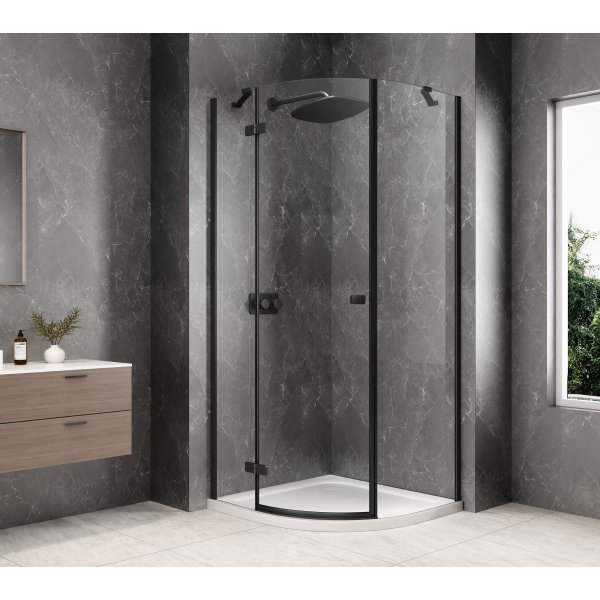 GLOBE BLACK čtvrtkruhový sprchový kout 900x900mm, čiré sklo, levé