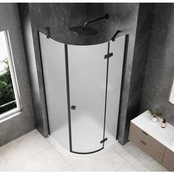 GLOBE BLACK čtvrtkruhový sprchový kout 900x900mm, matné sklo, pravé