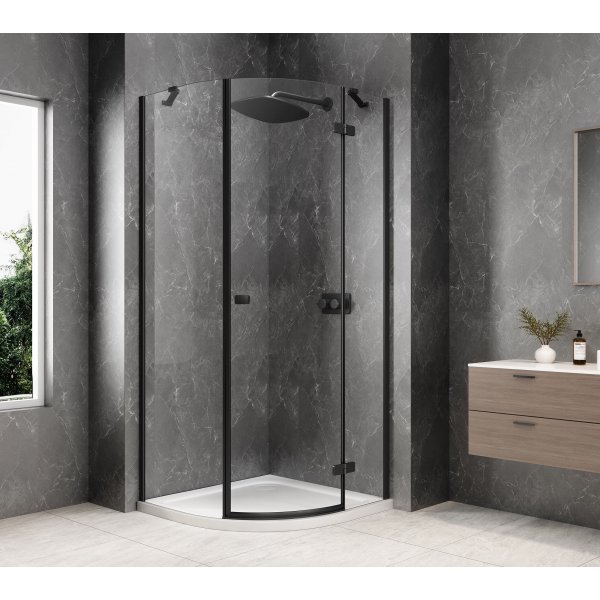 GLOBE BLACK čtvrtkruhový sprchový kout 900x900mm, čiré sklo, pravé
