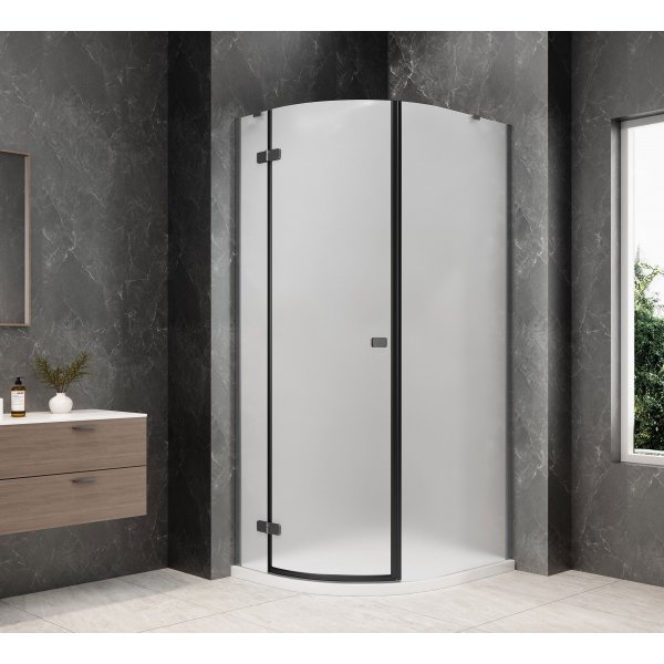 GLOBE GUN METAL čtvrtkruhový sprchový kout 800x900mm, matné sklo, levé