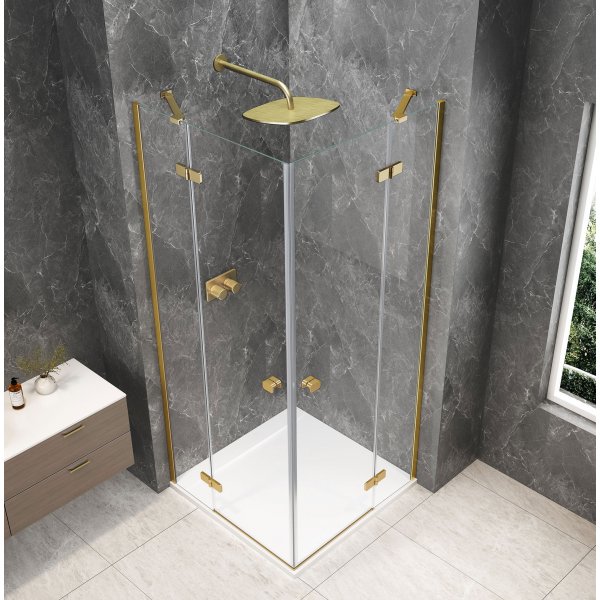 GLOBE GOLD MATT čtvercový sprchový kout 1000x1000mm, rohový vstup, čiré sklo