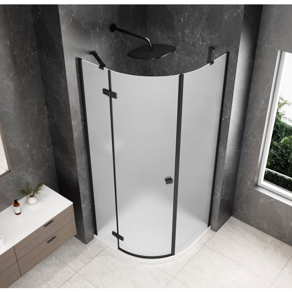 GLOBE BLACK čtvrtkruhový sprchový kout 900x900mm, matné sklo, levé
