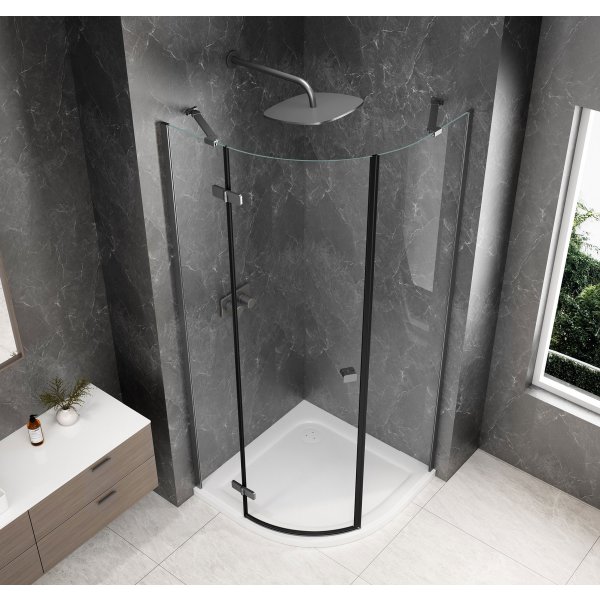GLOBE GUN METAL čtvrtkruhový sprchový kout 1000x1000mm, čiré sklo, levé