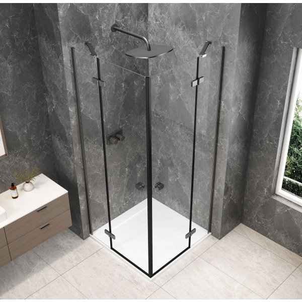 GLOBE GUN METAL čtvercový sprchový kout 900x900mm, rohový vstup, čiré sklo