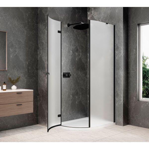 GLOBE BLACK čtvrtkruhový sprchový kout 800x900mm, matné sklo, levé
