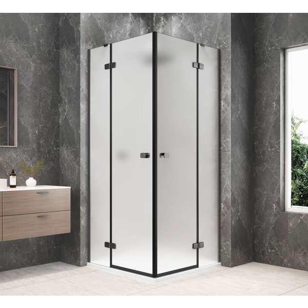 GLOBE GUN METAL čtvercový sprchový kout 1000x1000mm, rohový vstup, matné sklo
