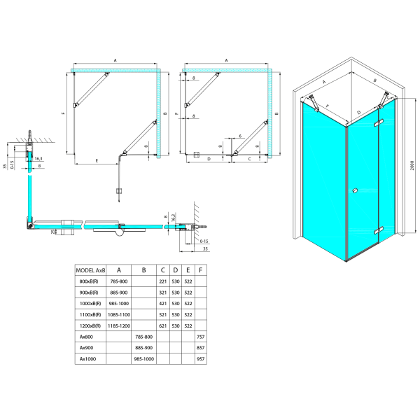 GLOBE CHROME obdélníkový sprchový kout 1200x800mm, čiré sklo, pravé
