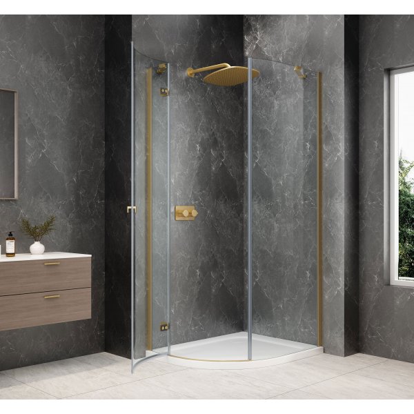 GLOBE GOLD MATT čtvrtkruhový sprchový kout 800x900mm, čiré sklo, levé