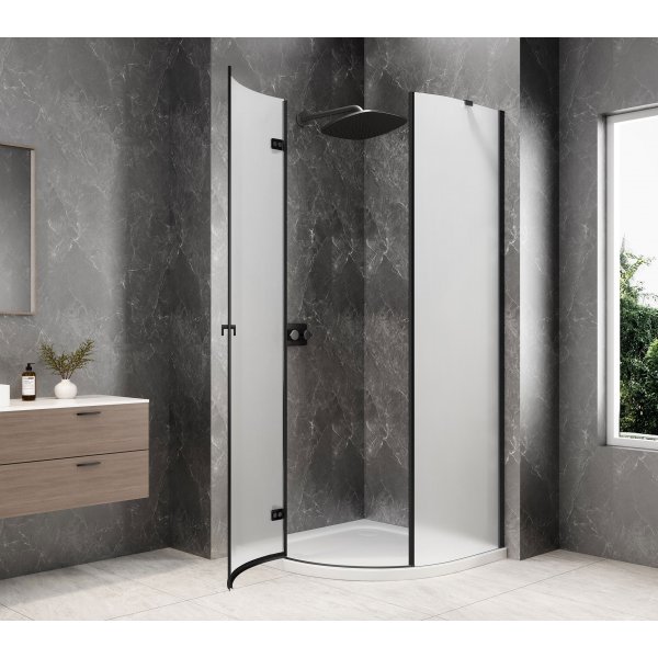 GLOBE BLACK čtvrtkruhový sprchový kout 900x900mm, matné sklo, levé