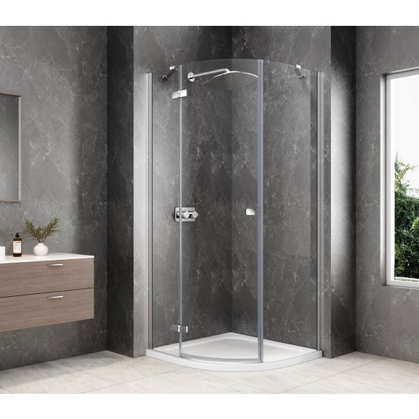 GLOBE CHROME čtvrtkruhový sprchový kout 1000x1000mm, čiré sklo, levé