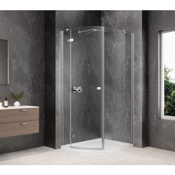 GLOBE CHROME čtvrtkruhový sprchový kout 900x1000mm, čiré sklo, levé