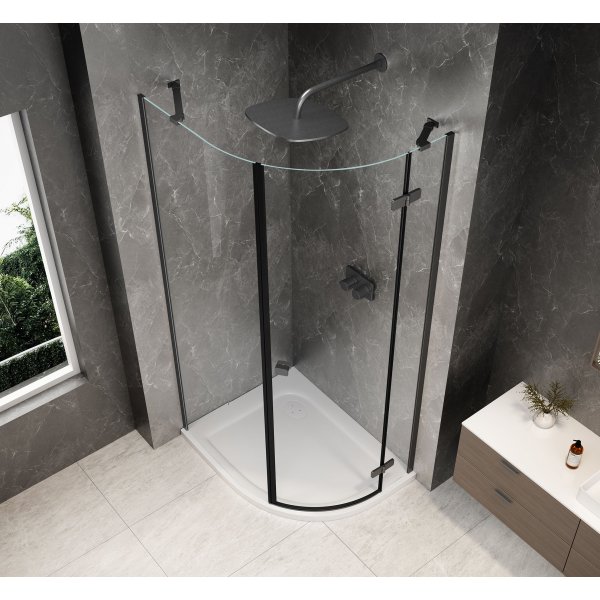 GLOBE GUN METAL čtvrtkruhový sprchový kout 900x1000mm, čiré sklo, pravé