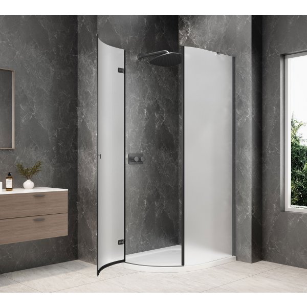 GLOBE GUN METAL čtvrtkruhový sprchový kout 900x1000mm, matné sklo, levé