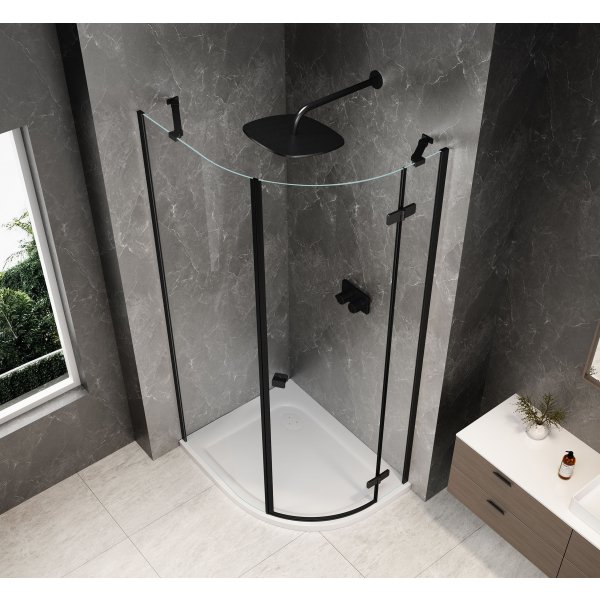 GLOBE BLACK čtvrtkruhový sprchový kout 900x1000mm, čiré sklo, pravé