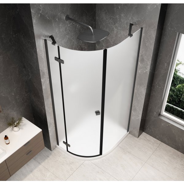 GLOBE GUN METAL čtvrtkruhový sprchový kout 800x1000mm, matné sklo, levé